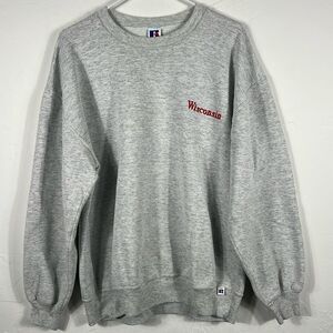 🔥🏈 Vintage WISCONSIN BADGERS Embroidered CREWNECK Sweatshirt Russell Athletic